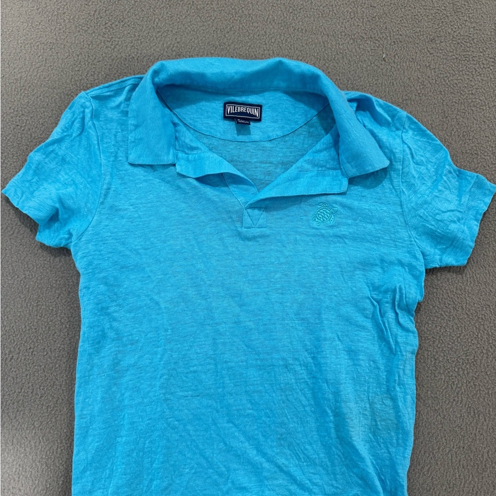 Vilebrequin Blue Polo Shirt Short Sleeve 100% Linen size 8